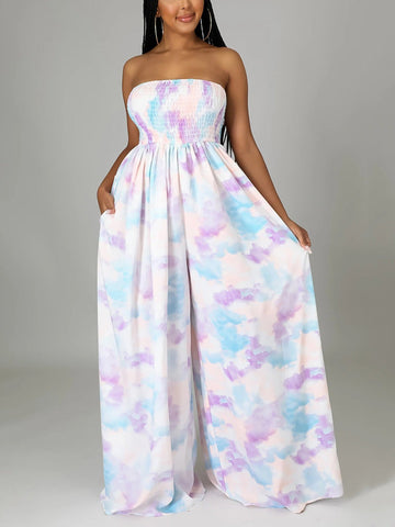 Tie Dye Strapless Jumpsuit