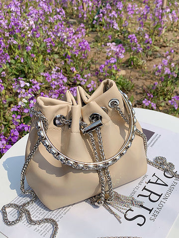 Rhinestone Decor Bucket Bag