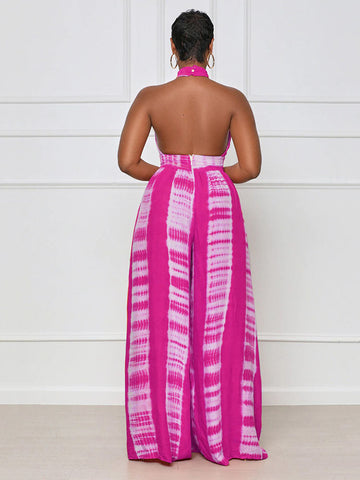 Halter Printed Wide Leg Jumpsuit