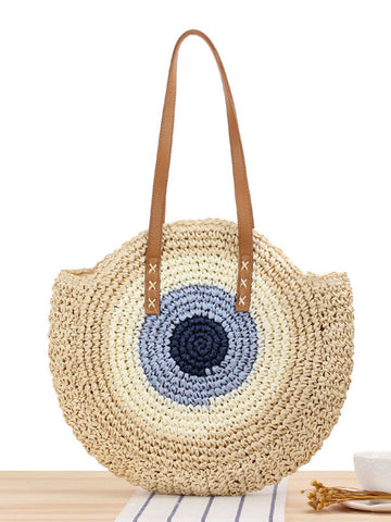 Vintage Round Straw Beach Bag