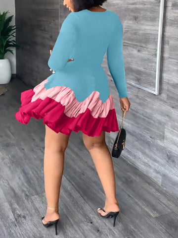 Minikleid mit Rüschen und Farbblockdesign