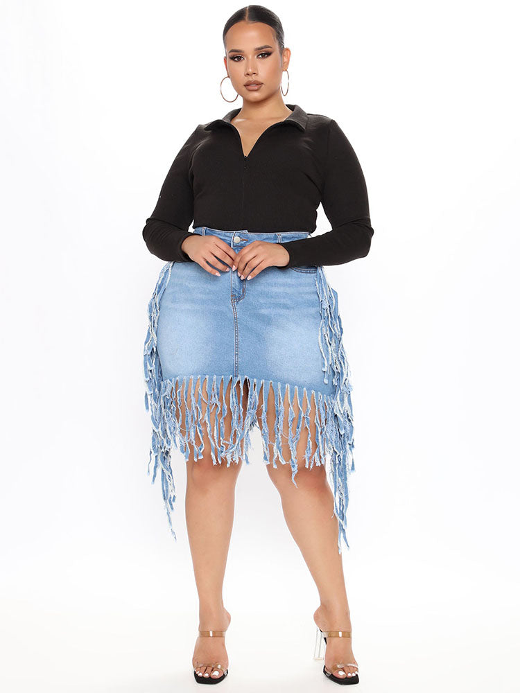 Fringe Denim Mini Skirt