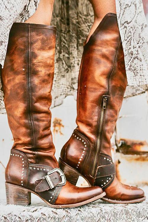 Buckle Zipper High Boots