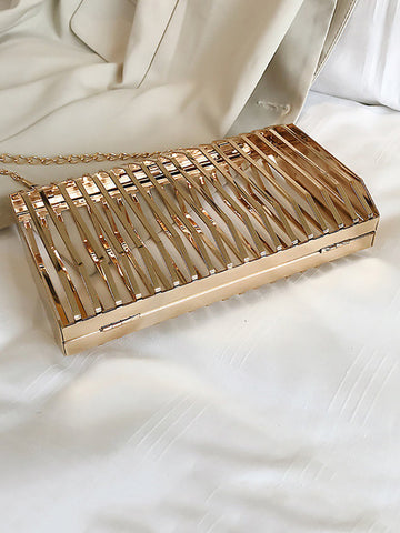 Hollow Out Metal Box Clutch