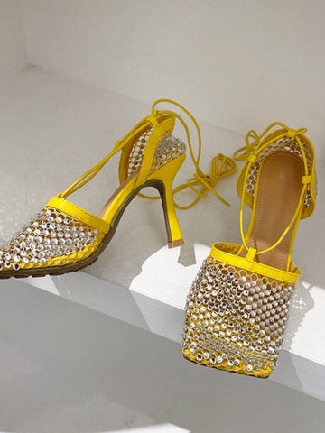 Rhinestone Square Toe Sandals