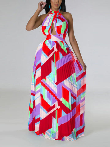 Halter Pleated Maxi Dress