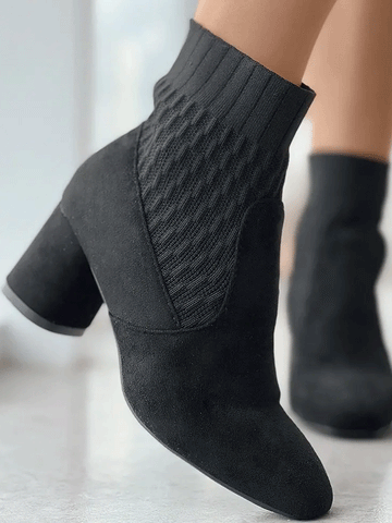 Ankle Boots mit Patchwork-Muster und quadratischer Zehenpartie