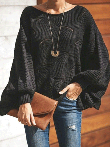 Strickpullover mit Fledermausärmeln und Hohlsaum