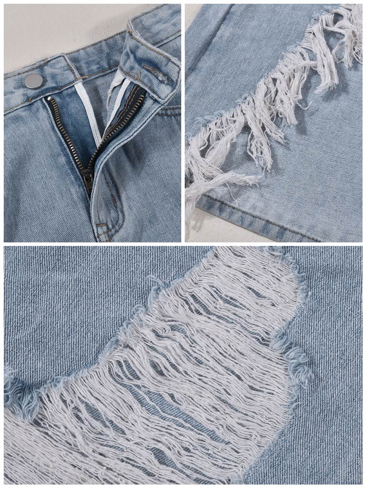 Denim Ripped Slit Tassels Skirt