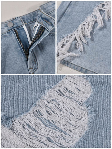 Denim Ripped Slit Tassels Skirt