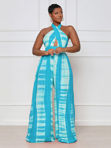 Halter Printed Wide Leg Jumpsuit