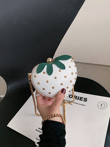 Strawberry Shape Rivet Crossbody Bag