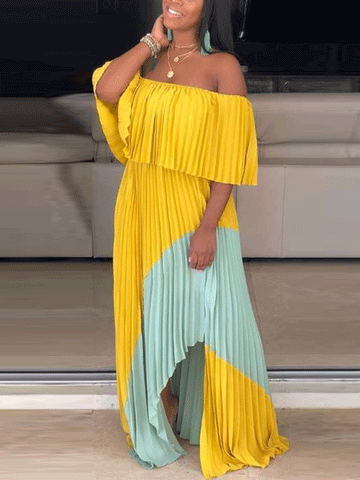 Chiffon Off Shoulder Ruffle Maxi Dress