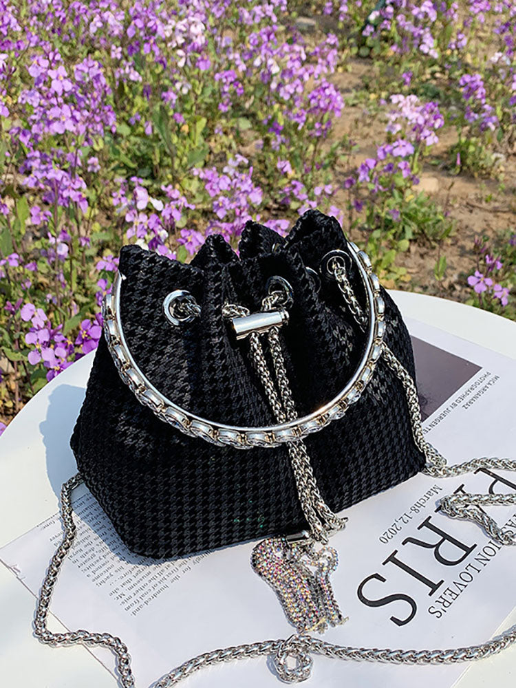 Rhinestone Decor Bucket Bag