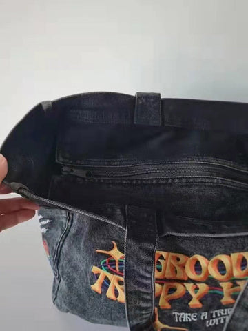 Lässige Denim-Einkaufstasche mit Stickerei