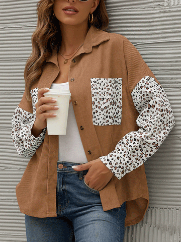 Leopard Long Sleeve Corduroy Jacket