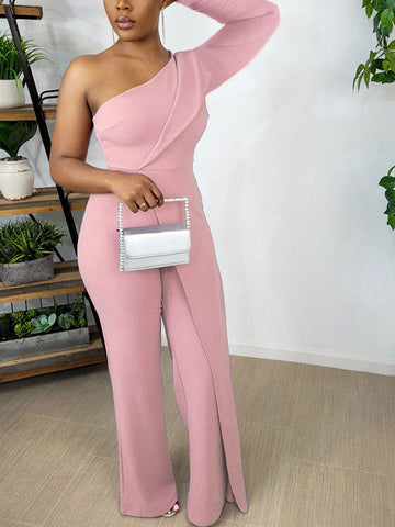 One Shoulder Wide Leg Jumpsuit