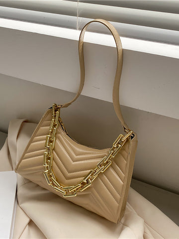 Solid Color Zipper Shoulder Bag