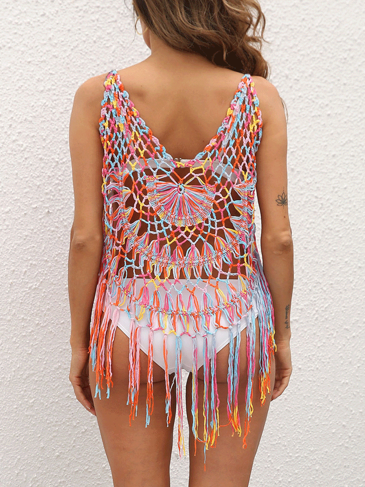 Tops de crochet con borlas