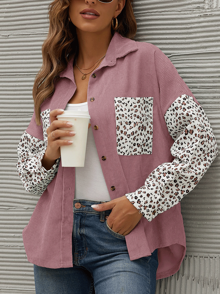 Leopard Long Sleeve Corduroy Jacket