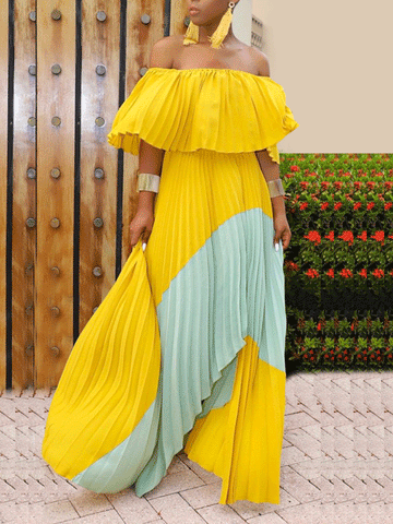 Chiffon Off Shoulder Ruffle Maxi Dress