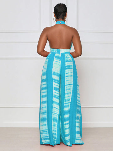 Halter Printed Wide Leg Jumpsuit