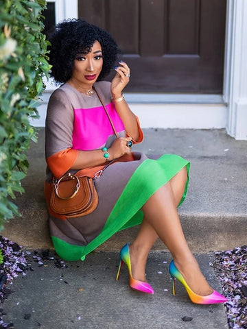 Color Block Loose Midi Dress