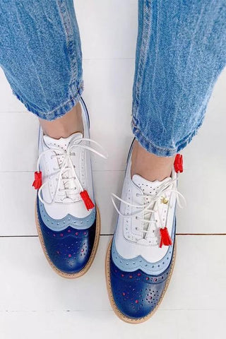 Color Block Laser Cut Lace-Up Sneaker