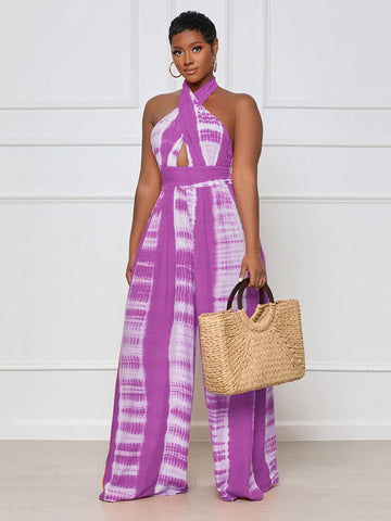 Halter Printed Wide Leg Jumpsuit