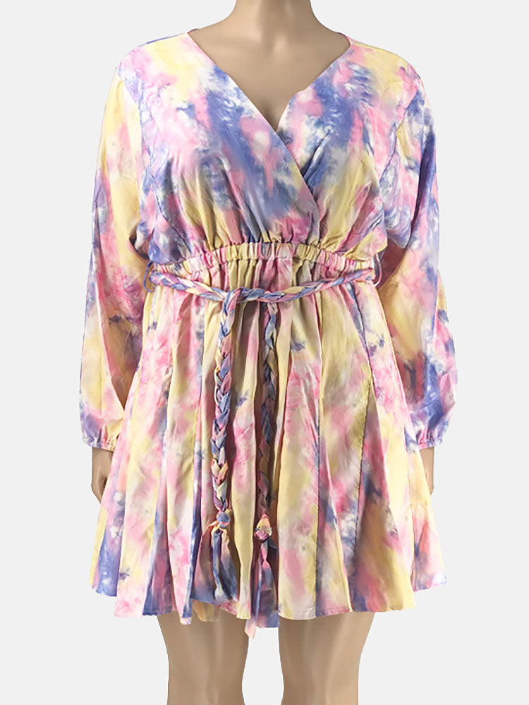 Tie Dye Belted Midi Dress