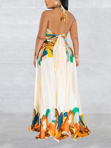 Print Halter Cut-out Maxi Dress