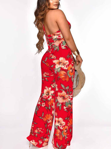 Floral Cross Halter Jumpsuits