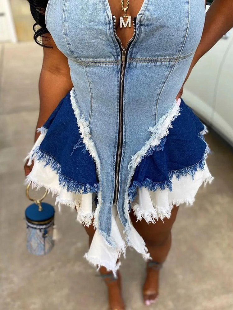 Patchwork Denim Mini Dress