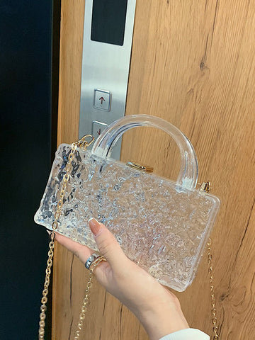 Transparente Box-Tasche mit Ketten