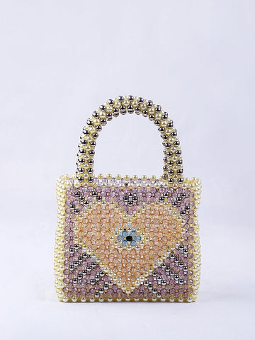 Colorblock Beaded Square Bag