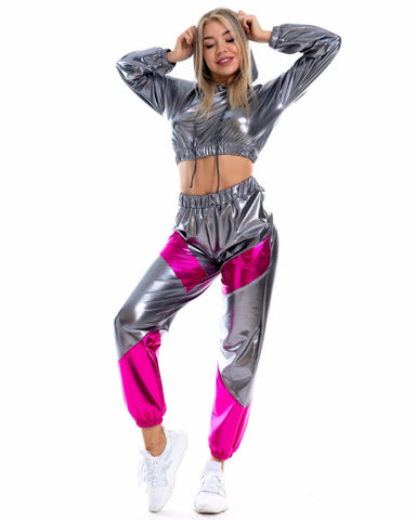 Patent Leather Cropped Hooded