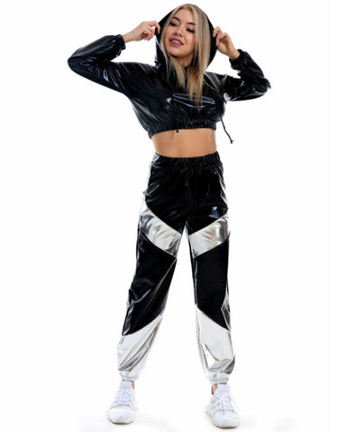 Patent Leather Cropped Hooded