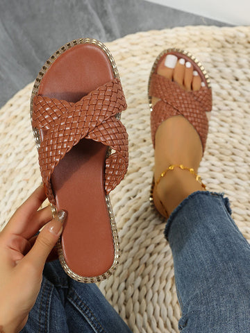 Braided Crossed Straps Flat Slides