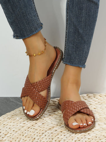 Braided Crossed Straps Flat Slides