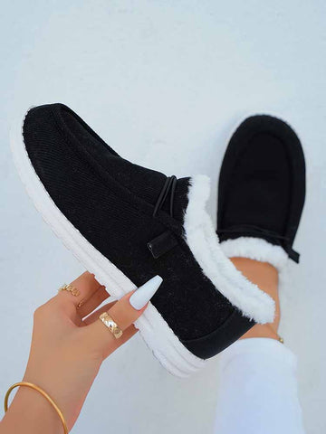 Fuzzy Trim Lined-up Slip On Boots