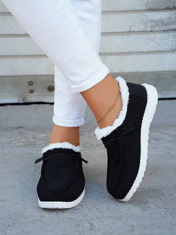 Fuzzy Trim Lined-up Slip On Boots