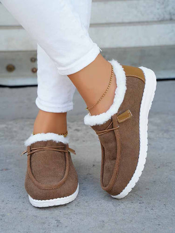 Fuzzy Trim Lined-up Slip On Boots