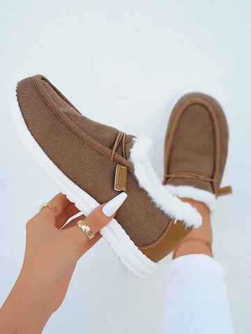 Fuzzy Trim Lined-up Slip On Boots