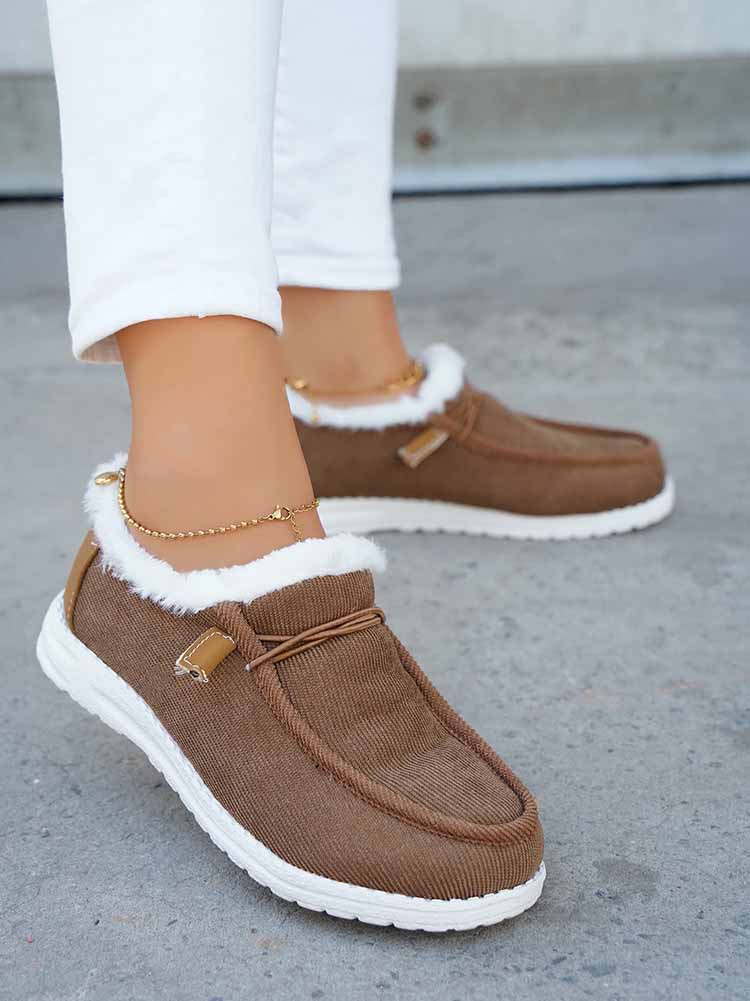 Fuzzy Trim Lined-up Slip On Boots