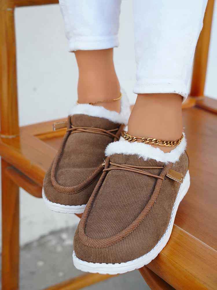 Fuzzy Trim Lined-up Slip On Boots