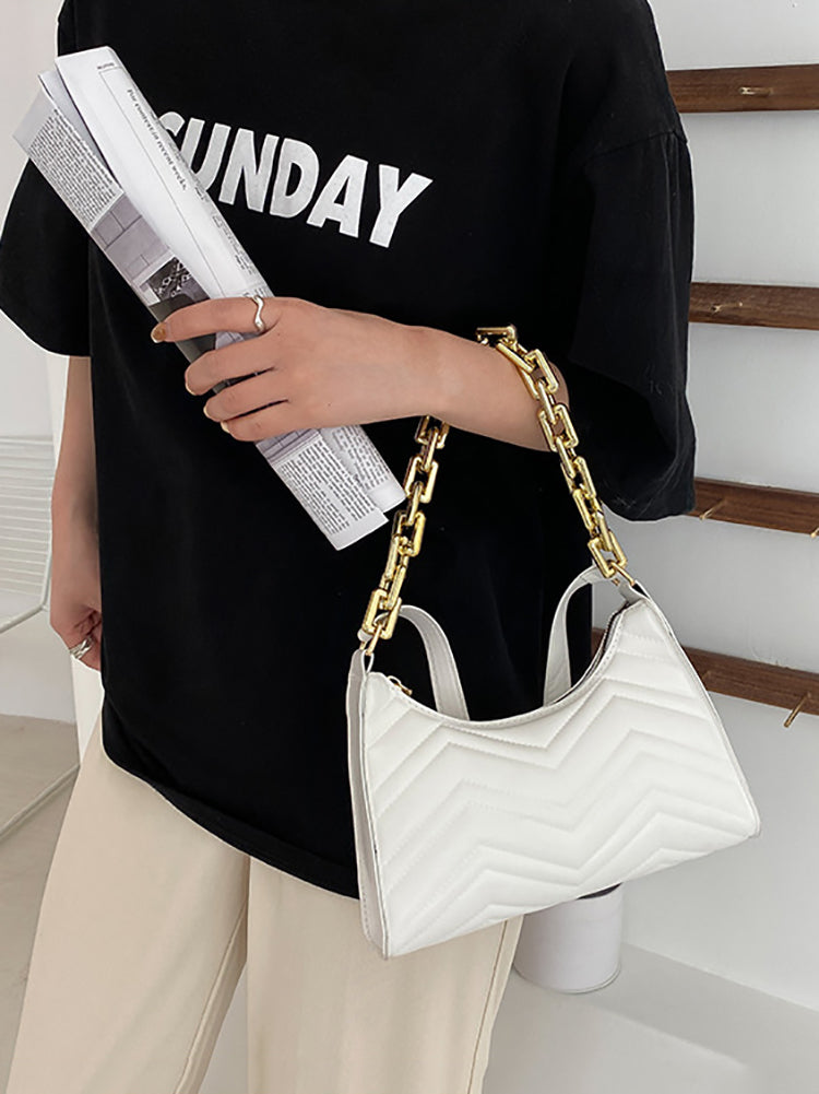 Solid Color Zipper Shoulder Bag