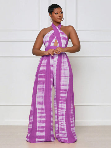 Halter Printed Wide Leg Jumpsuit