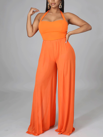 Neckholder-Jumpsuit aus Chiffon mit weitem Bein