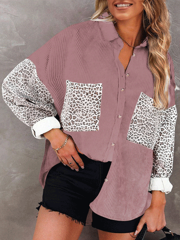 Leopard Long Sleeve Corduroy Jacket