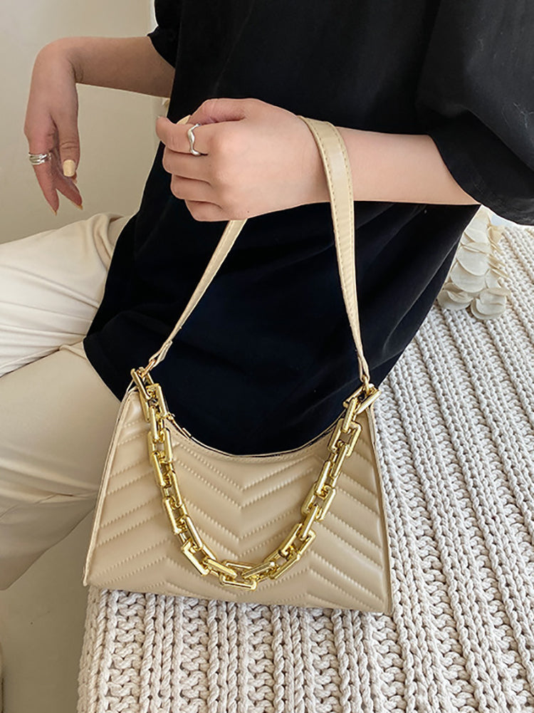 Solid Color Zipper Shoulder Bag